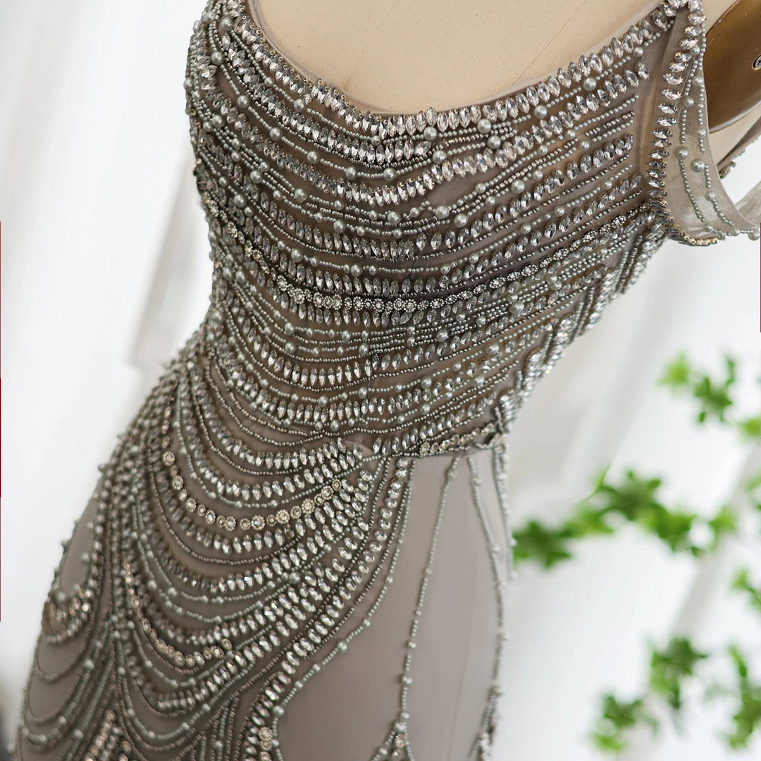 Luxury Crystal Silver Gray Mermaid Dubai Evening Dresses SS403