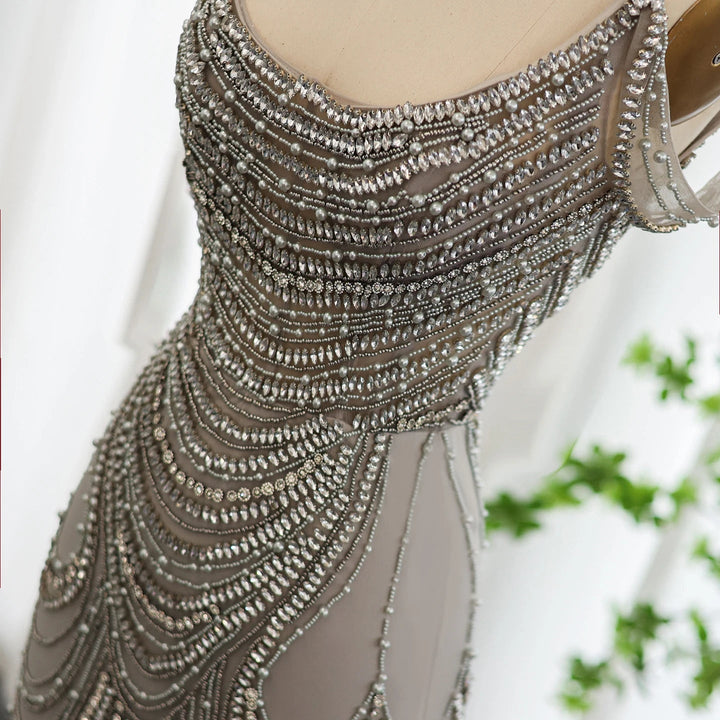 Luxury Crystal Silver Gray Mermaid Dubai Evening Dresses SS403