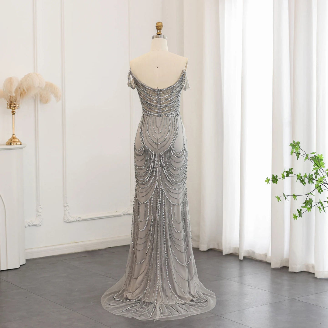Luxury Crystal Silver Gray Mermaid Dubai Evening Dresses SS403