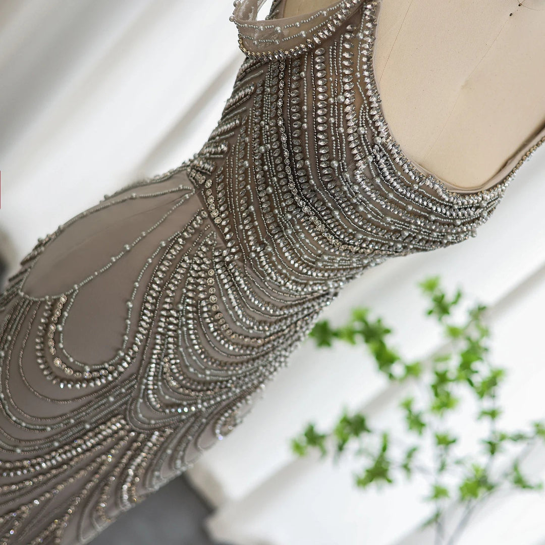 Luxury Crystal Silver Gray Mermaid Dubai Evening Dresses SS403