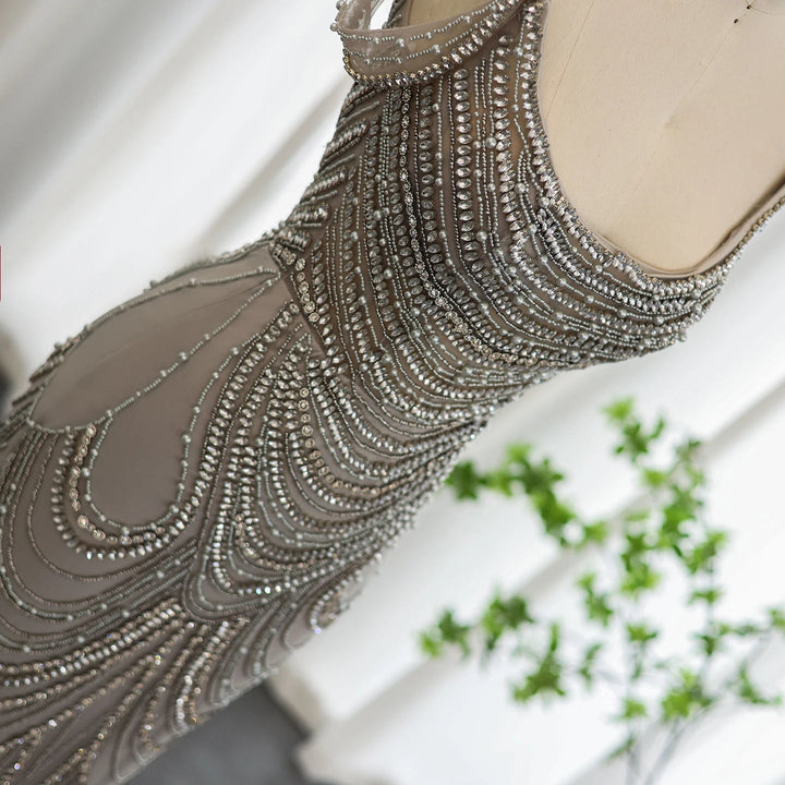 Luxury Crystal Silver Gray Mermaid Dubai Evening Dresses SS403