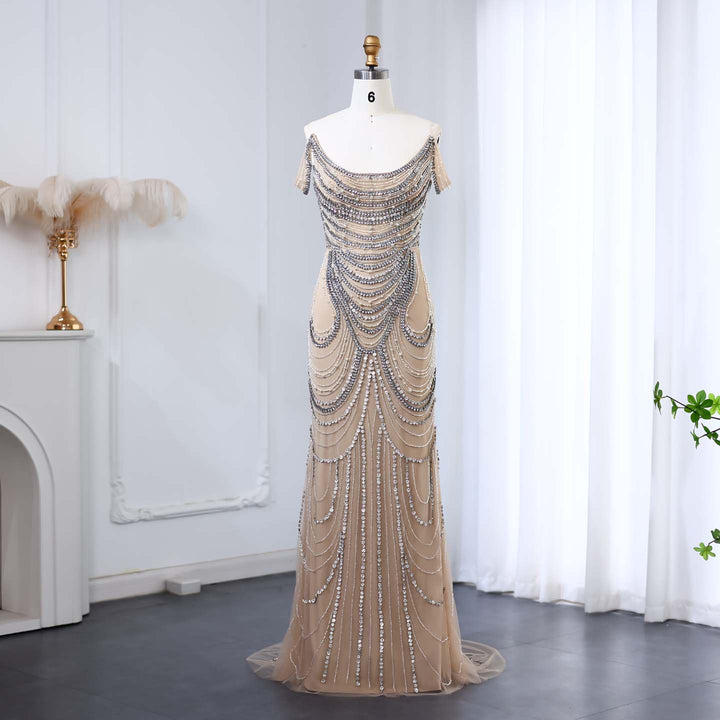 Luxury Crystal Silver Gray Mermaid Dubai Evening Dresses SS403