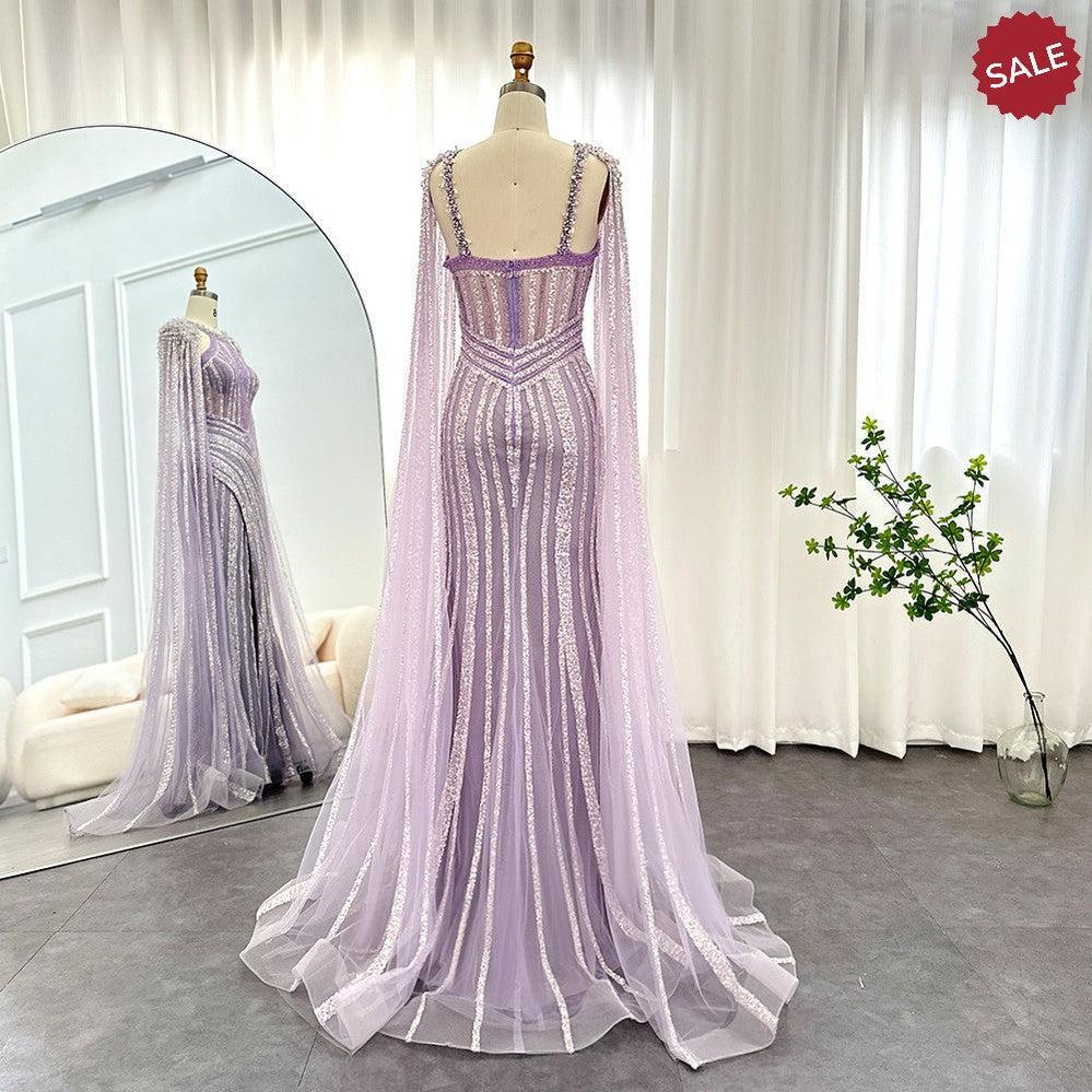 Luxury Crystal Yellow Evening Dress with Cape Sleeves SS203