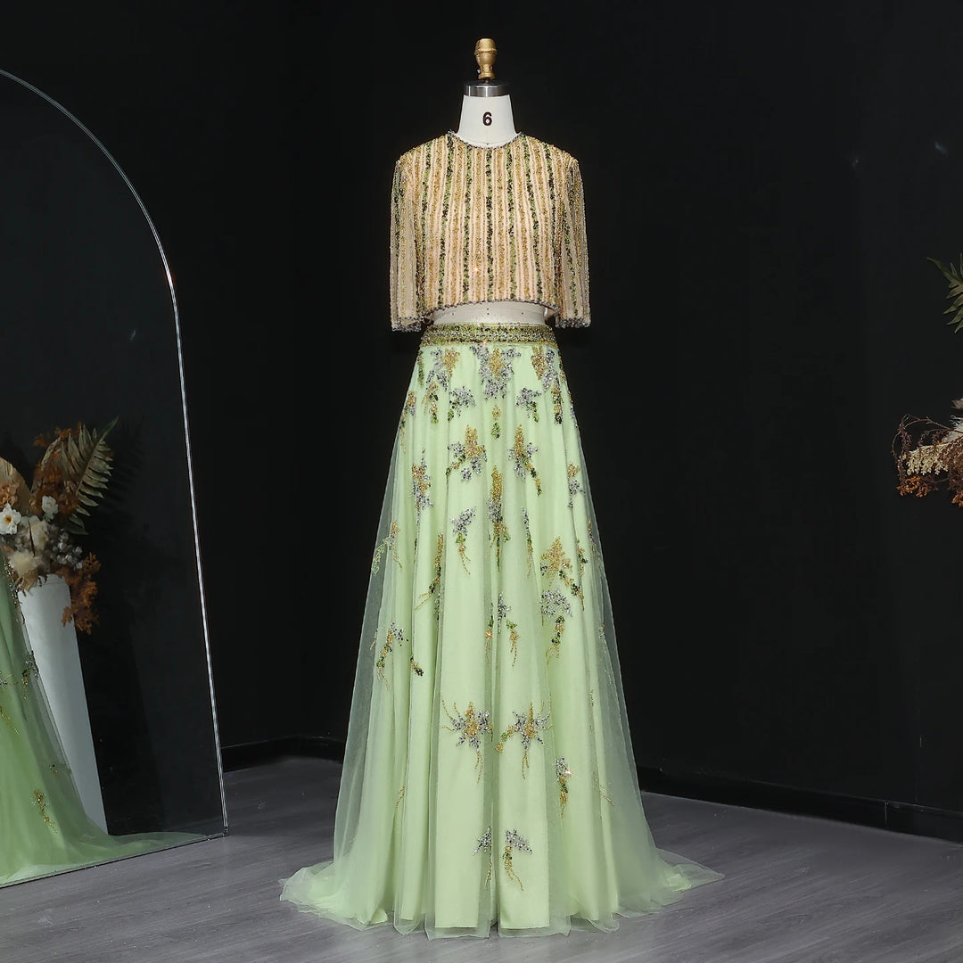 Luxury Dubai Blue Yellow 2 Pieces Evening Dresses SS490