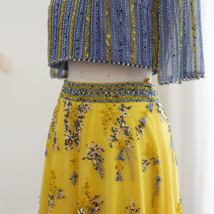 Luxury Dubai Blue Yellow 2 Pieces Evening Dresses SS490