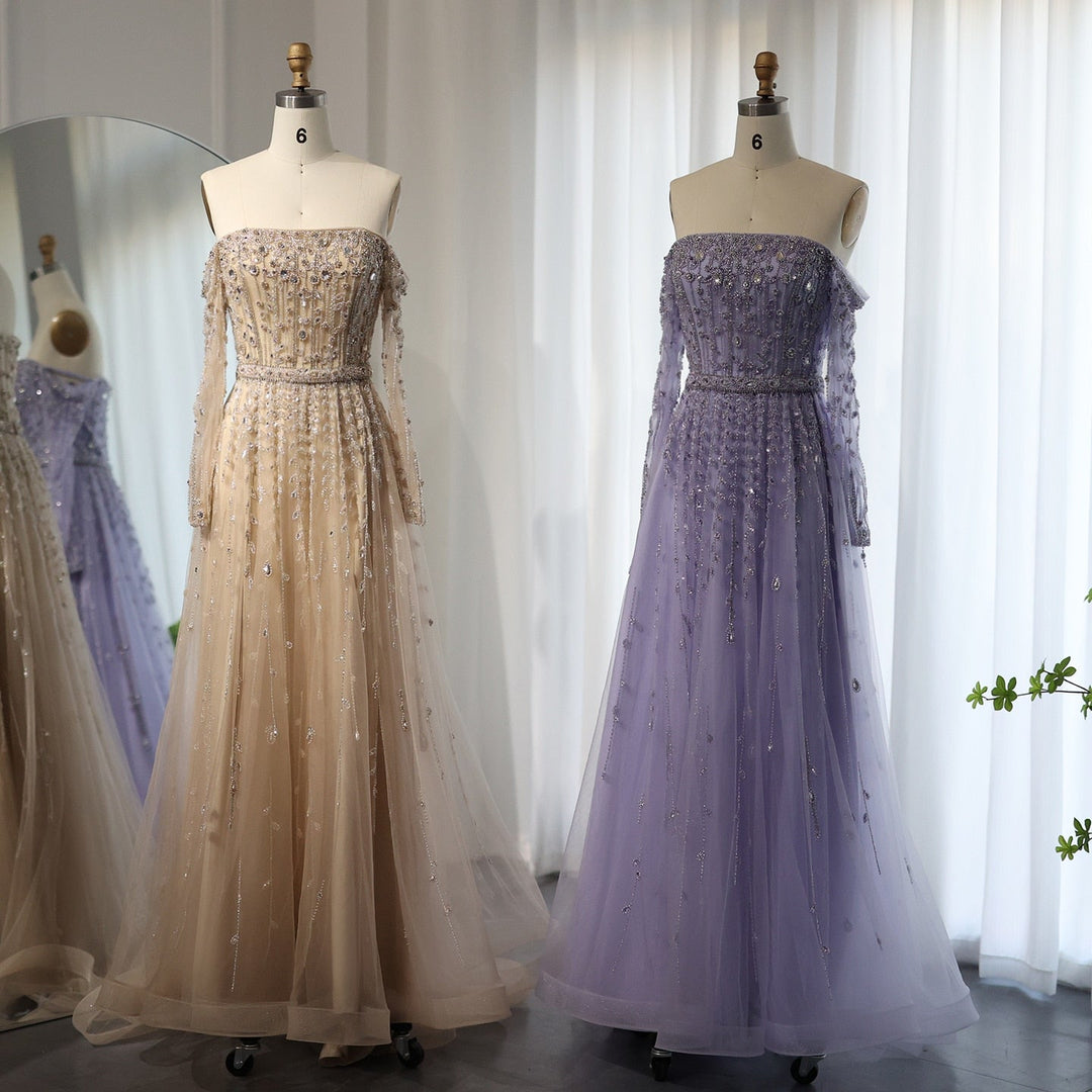 Luxury Dubai Evening Dress Elegant Off Shoulder Long Sleeves SS489
