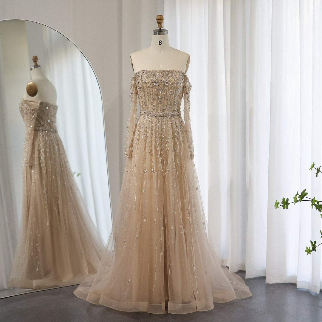 Luxury Dubai Evening Dress Elegant Off Shoulder Long Sleeves SS489