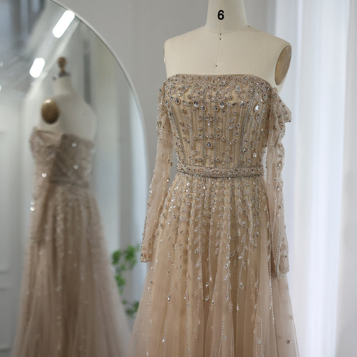 Luxury Dubai Evening Dress Elegant Off Shoulder Long Sleeves SS489