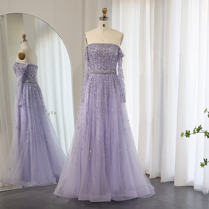 Luxury Dubai Evening Dress Elegant Off Shoulder Long Sleeves SS489