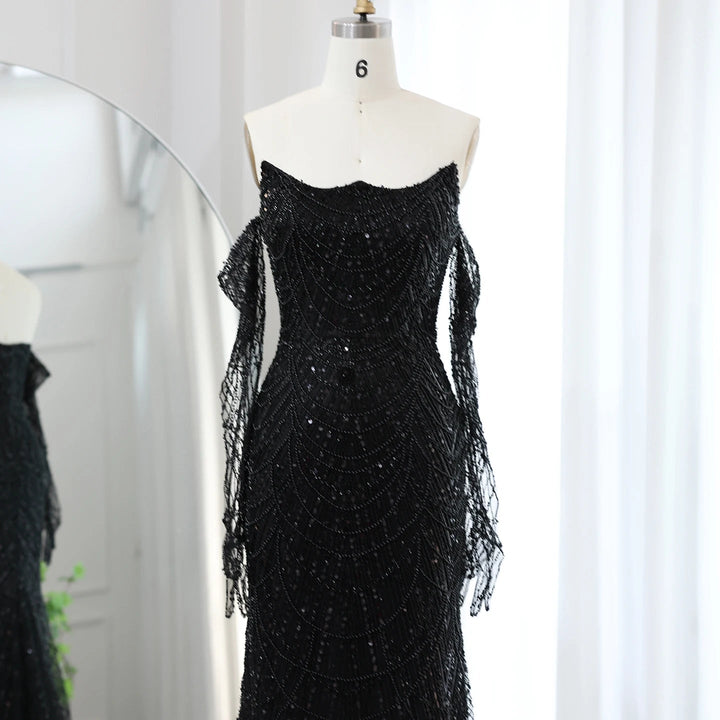 Luxury Dubai Mermaid Green Evening Dresses with Gloves SS606