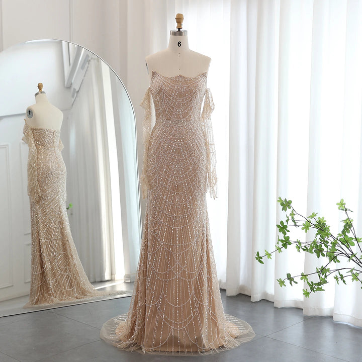 Luxury Dubai Mermaid Green Evening Dresses with Gloves SS606