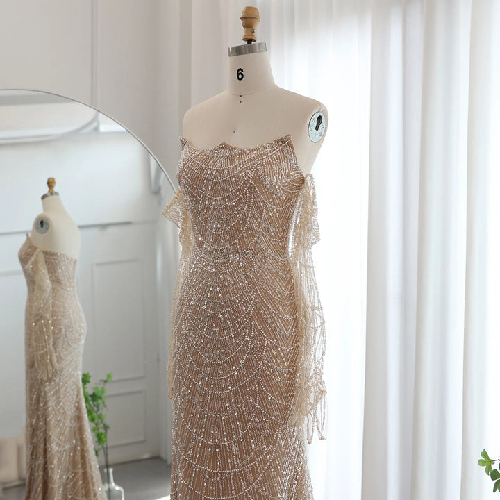 Luxury Dubai Mermaid Green Evening Dresses with Gloves SS606