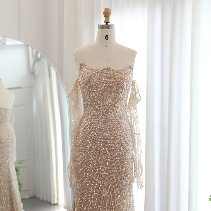 Luxury Dubai Mermaid Green Evening Dresses with Gloves SS606
