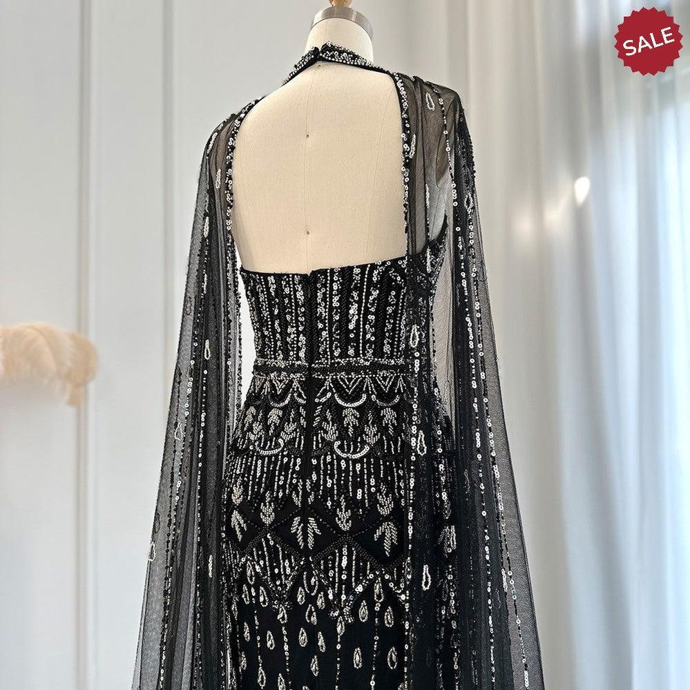 Luxury Dubai Mermaid Pink Evening Dresses with Cape Sleeves SS361
