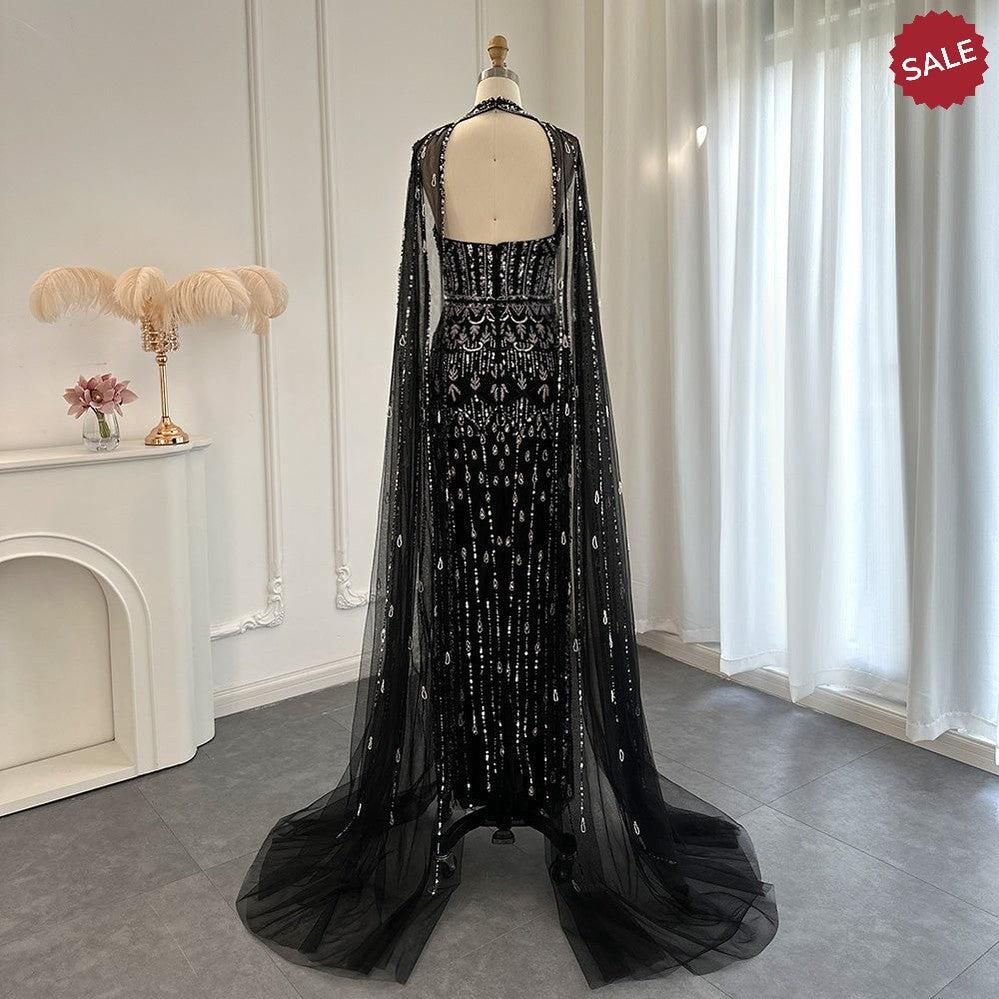 Luxury Dubai Mermaid Pink Evening Dresses with Cape Sleeves SS361