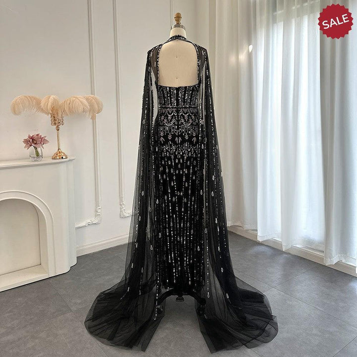 Luxury Dubai Mermaid Pink Evening Dresses with Cape Sleeves SS361
