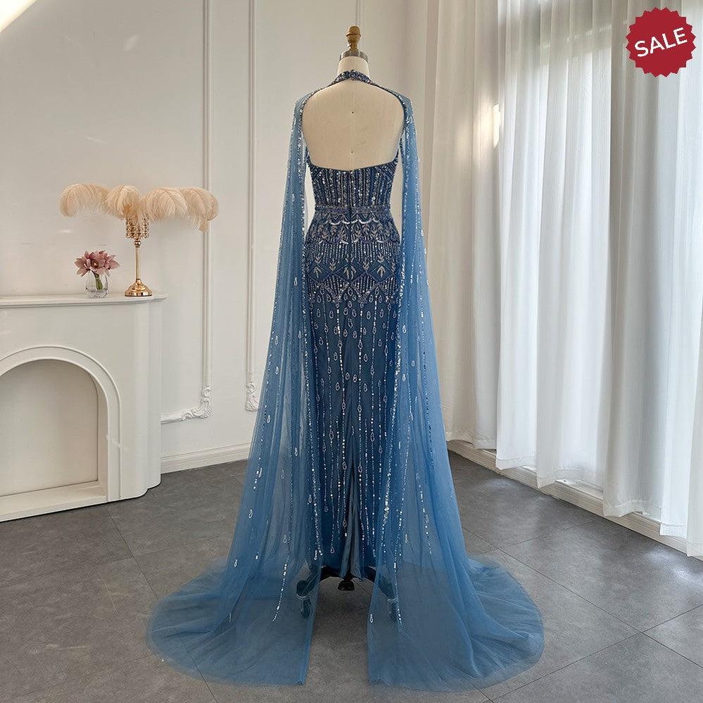 Luxury Dubai Mermaid Pink Evening Dresses with Cape Sleeves SS361