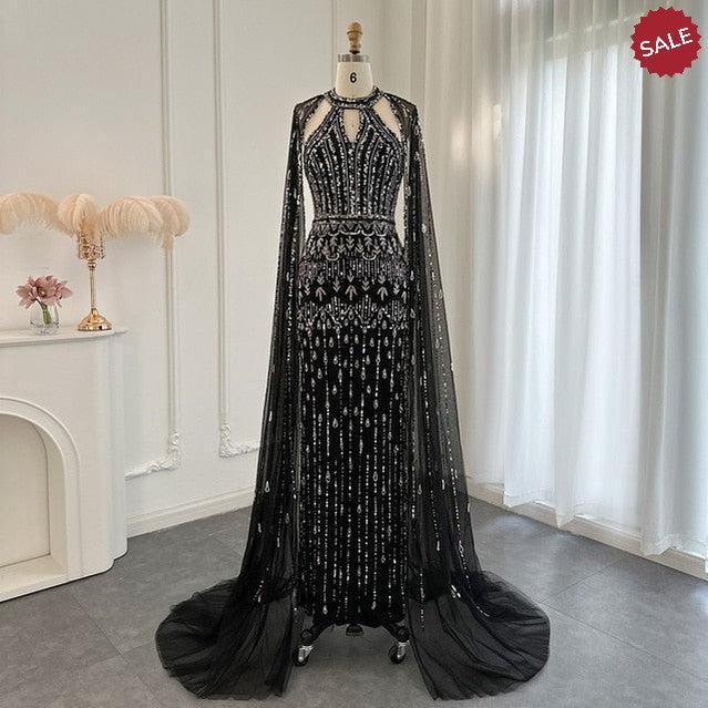 Luxury Dubai Mermaid Pink Evening Dresses with Cape Sleeves SS361
