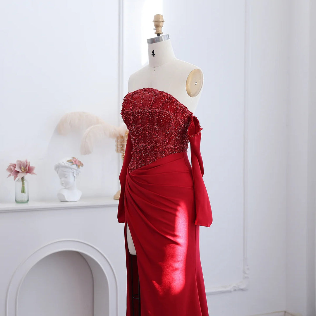 Elegant Gold Mermaid Arabic Luxury Evening Dress – DreamyVow