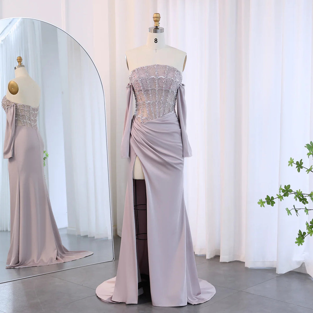 Luxury Dubai Mermaid White Evening Dress Sexy Scalloped SS416