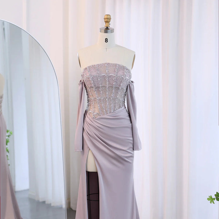 Luxury Dubai Mermaid White Evening Dress Sexy Scalloped SS416