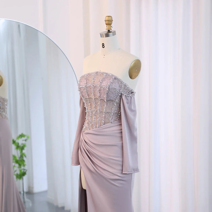Luxury Dubai Mermaid White Evening Dress Sexy Scalloped SS416