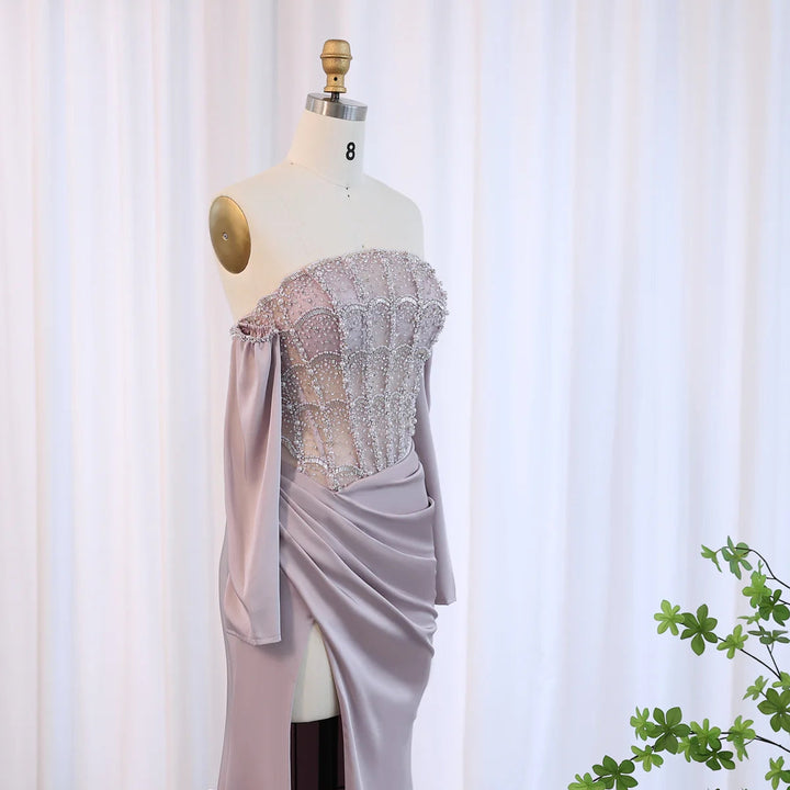 Luxury Dubai Mermaid White Evening Dress Sexy Scalloped SS416