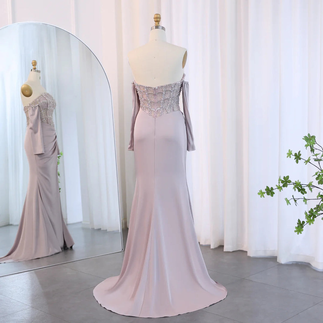 Luxury Dubai Mermaid White Evening Dress Sexy Scalloped SS416