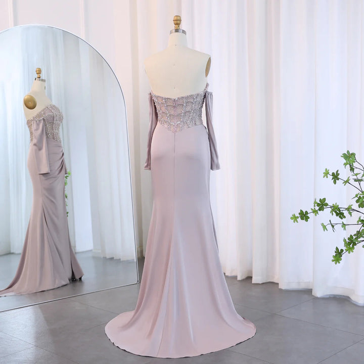 Luxury Dubai Mermaid White Evening Dress Sexy Scalloped SS416