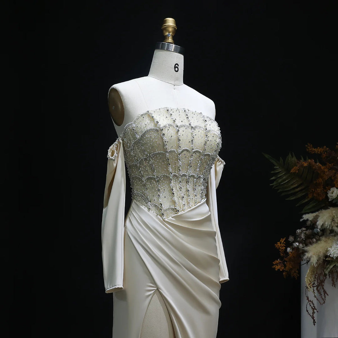 slim fit dress slacks White Satin Gold Lace Square Neck A-Line Side Slit Prom Dresses, CP0913 US0 / As Pic