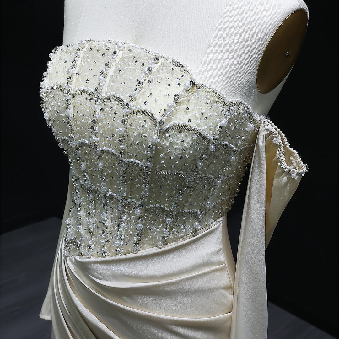 Luxury Dubai Mermaid White Evening Dress Sexy Scalloped SS416