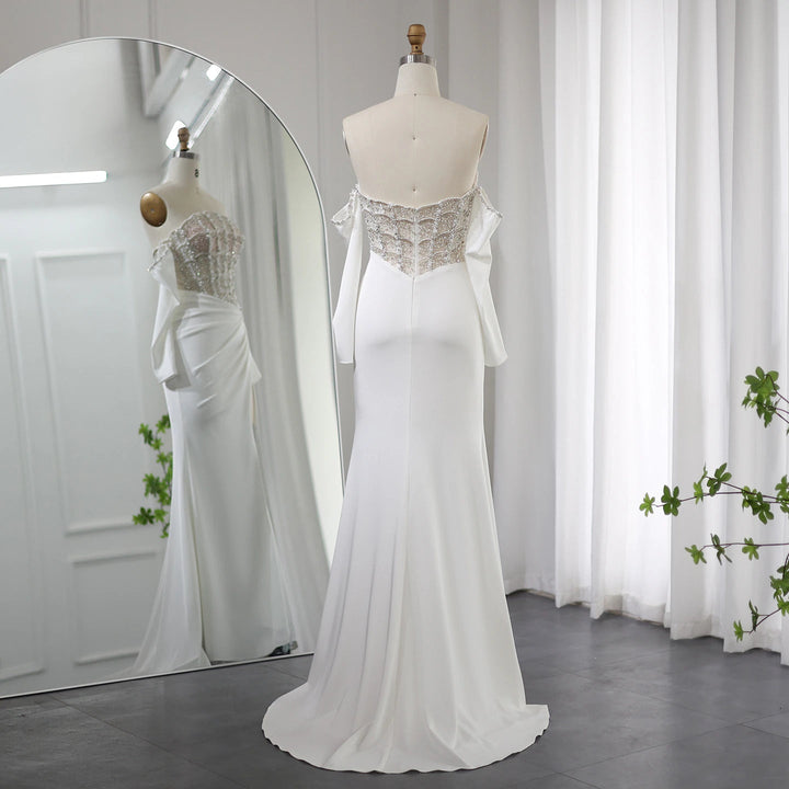 Luxury Dubai Mermaid White Evening Dress Sexy Scalloped SS416