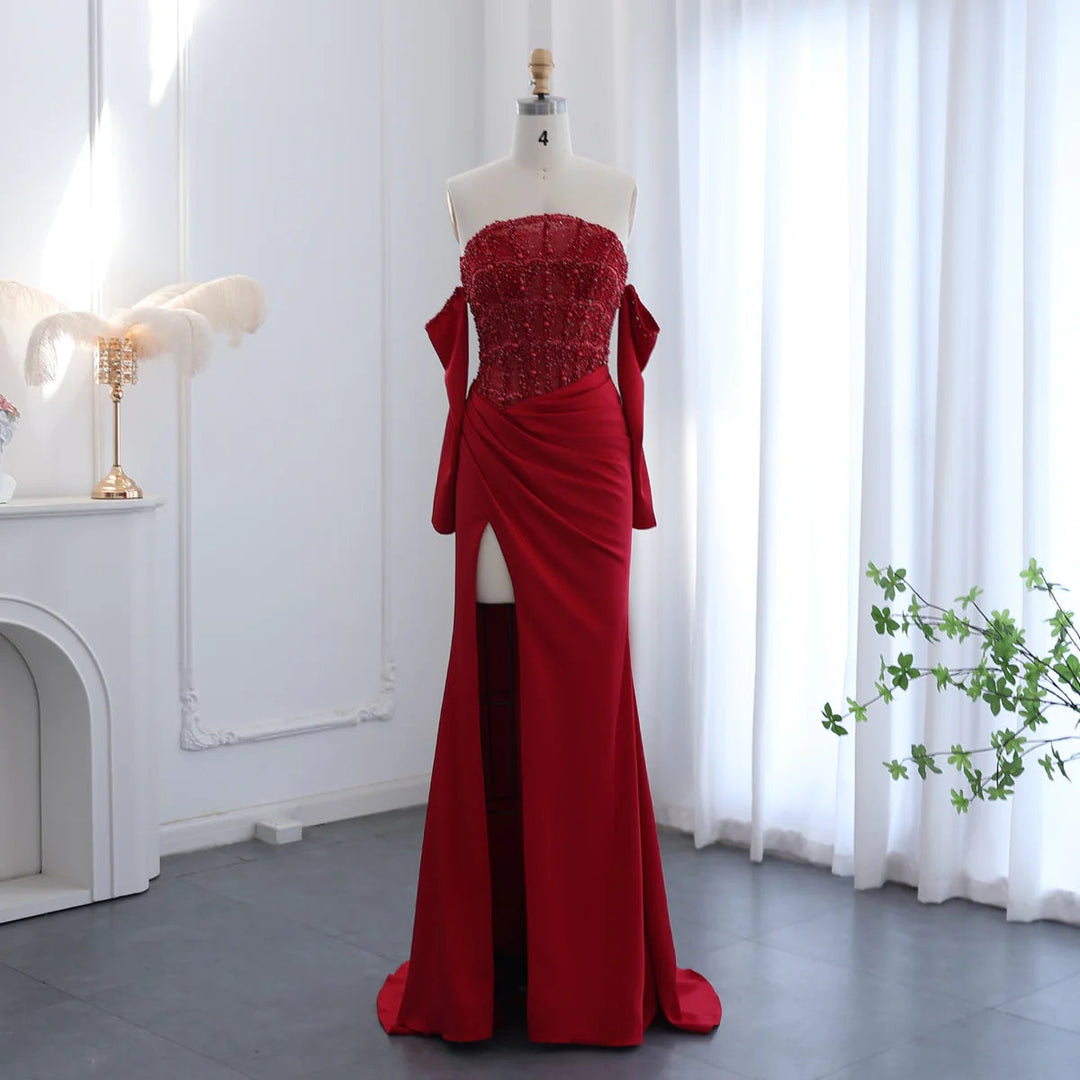 green emerald velvet dress Elegant Gold Mermaid Arabic Luxury Evening Dress Burgundy / 6
