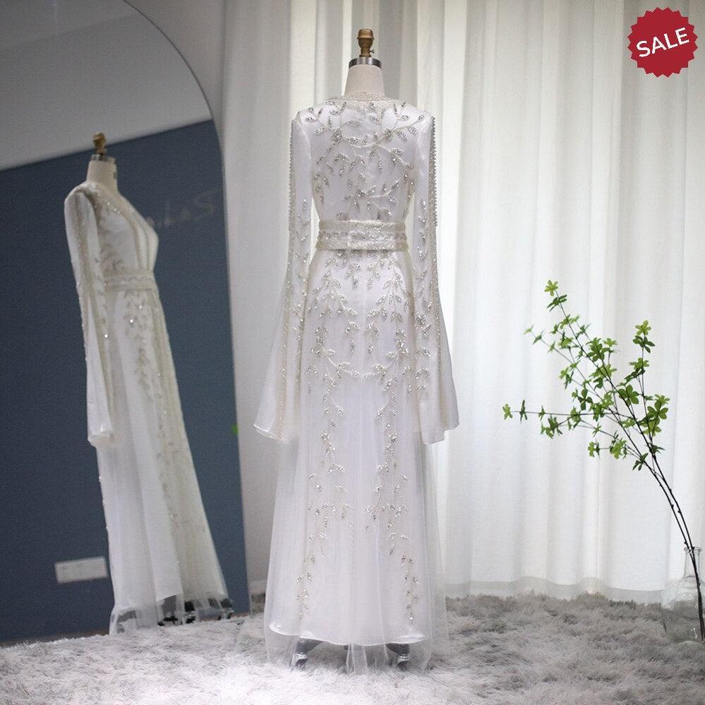 Luxury Moroccan Kaftan Ivory Evening Dresses for Women Wedding Party Elegant Long Sleeve Muslim Arabic Formal Dress Ivory / 16 Luxury Moroccan Kaftan Ivory Evening Dresses for Women Wedding Party Elegant Long Sleeve Muslim Arabic Formal Dress Ivory / 16