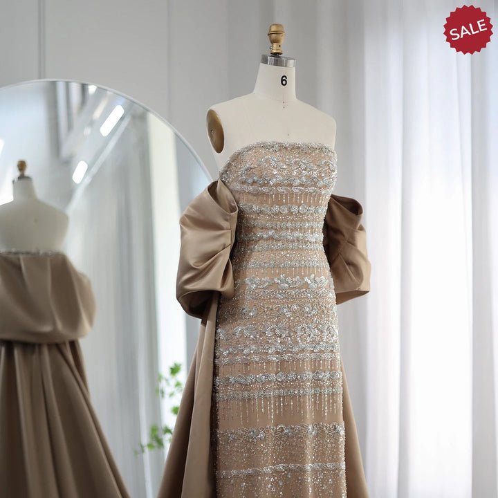 Luxury Dubai Sage Green Evening Dresses with Cape SS238