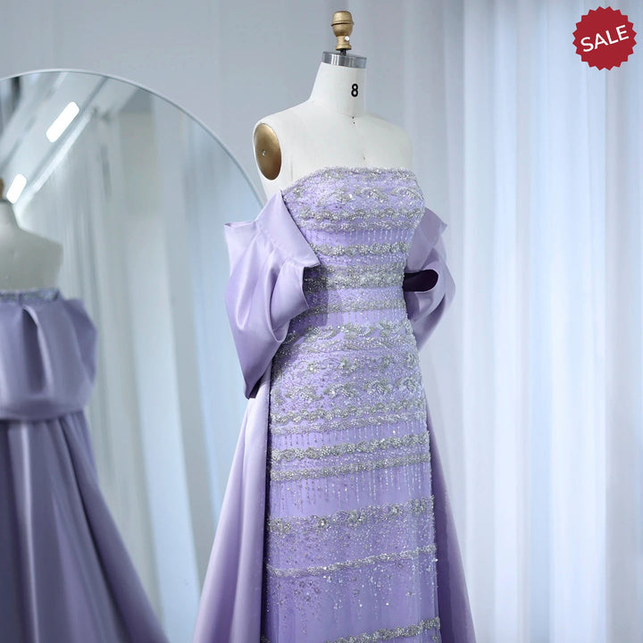 Luxury Dubai Sage Green Evening Dresses with Cape SS238