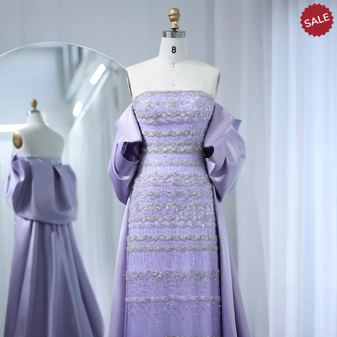 Luxury Dubai Sage Green Evening Dresses with Cape SS238