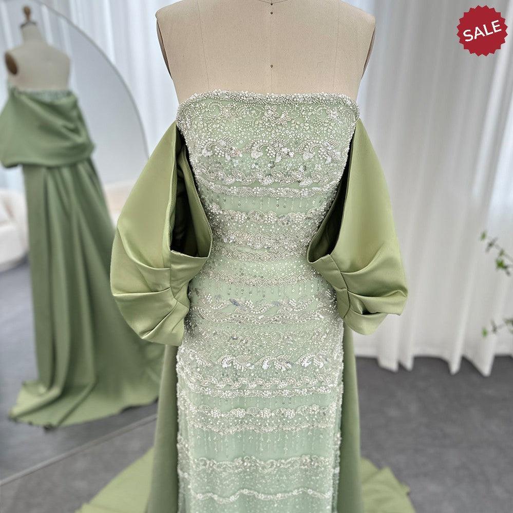 Luxury Dubai Sage Green Evening Dresses with Cape SS238
