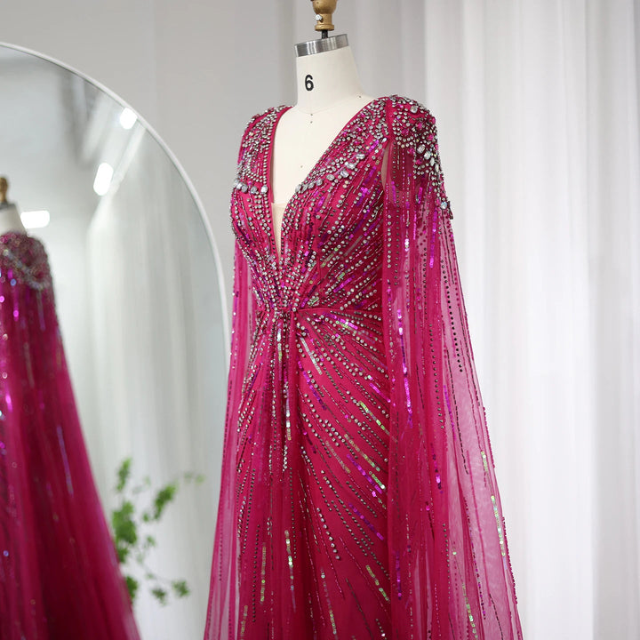 Luxury Dubai Sage Green Evening Dresses with Cape SS399