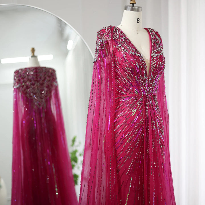 Luxury Dubai Sage Green Evening Dresses with Cape SS399