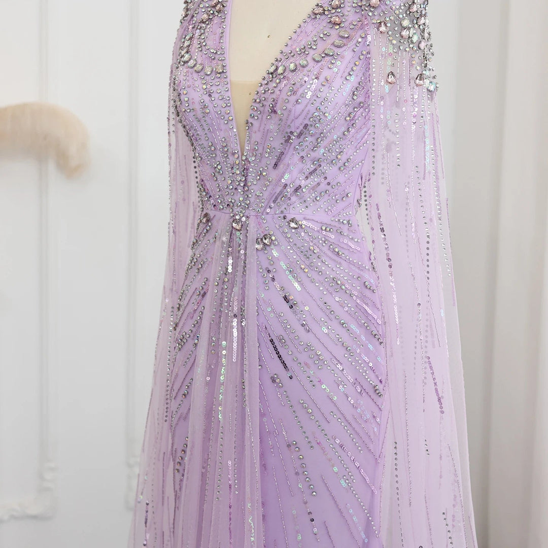 Luxury Dubai Sage Green Evening Dresses with Cape SS399