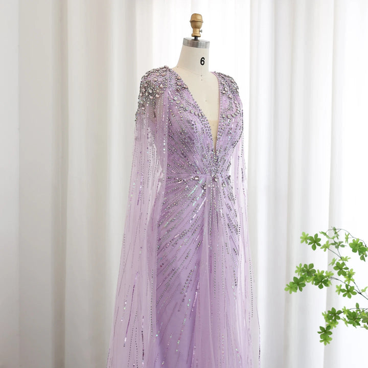 Luxury Dubai Sage Green Evening Dresses with Cape SS399
