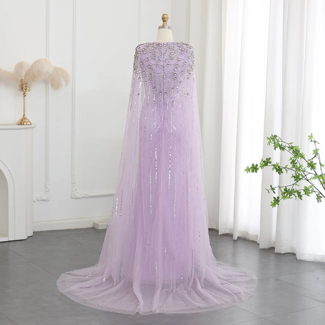 Luxury Dubai Sage Green Evening Dresses with Cape SS399