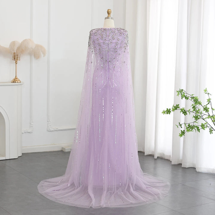Luxury Dubai Sage Green Evening Dresses with Cape SS399