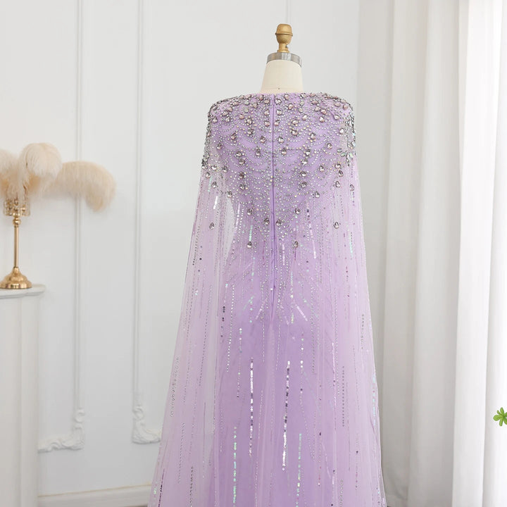 Luxury Dubai Sage Green Evening Dresses with Cape SS399