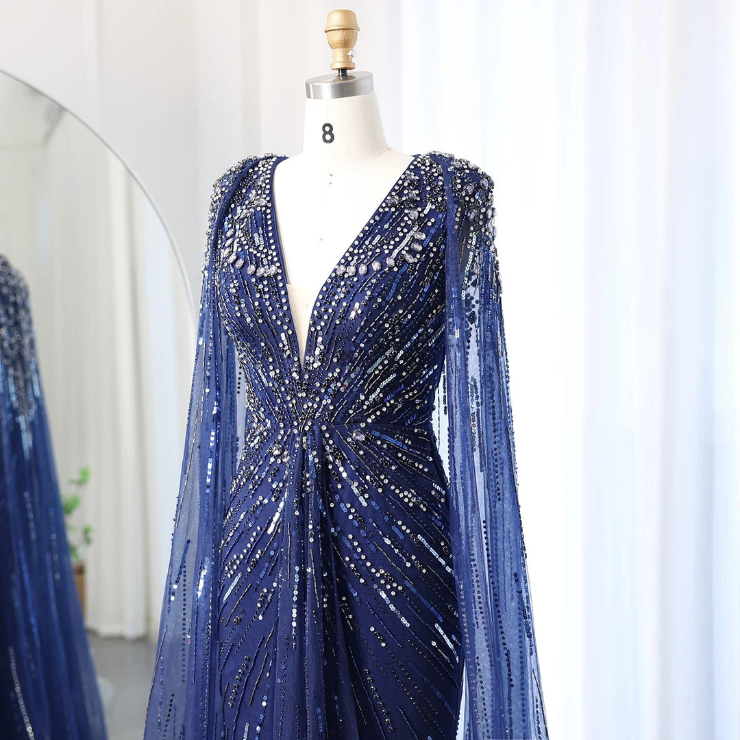 Luxury Dubai Sage Green Evening Dresses with Cape SS399