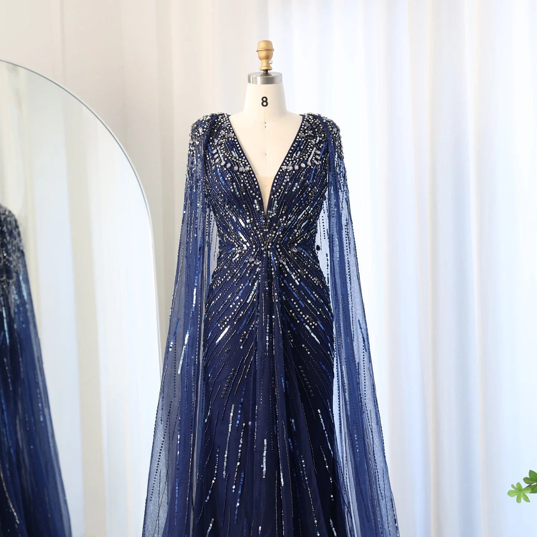 Luxury Dubai Sage Green Evening Dresses with Cape SS399