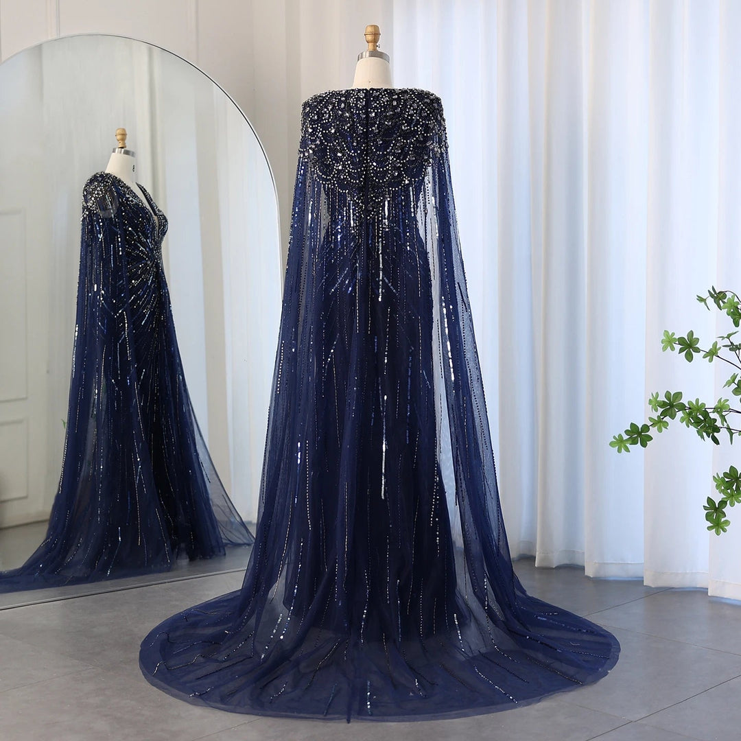 Luxury Dubai Sage Green Evening Dresses with Cape SS399