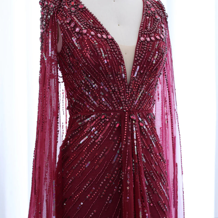 Luxury Dubai Sage Green Evening Dresses with Cape SS399