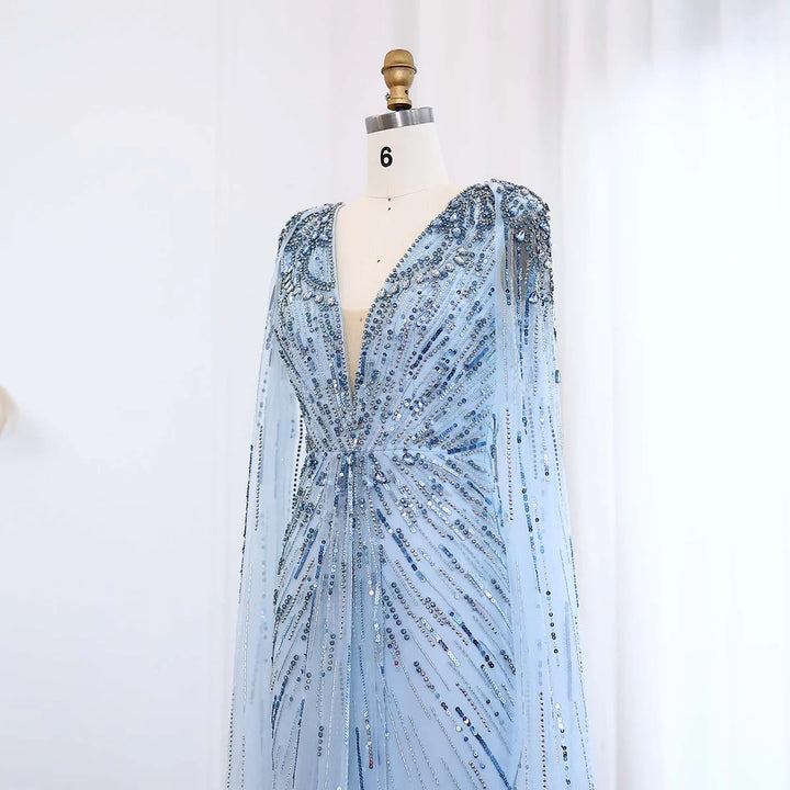 Luxury Dubai Sage Green Evening Dresses with Cape SS399